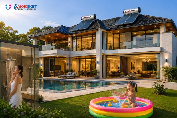 Sistem Air Hangat Mendukung Kenyamanan Sehari Hari dengan teknologi pemanas air tenaga surya Solahart yang membantu menyediakan air hangat untuk rumah, hotel, dan berbagai kebutuhan harian