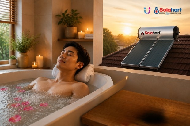 Solusi mandi dengan nyaman untuk aktivitas sehari hari menggunakan pemanas air tenaga surya Solahart, menghadirkan air hangat yang siap digunakan setiap saat di rumah modern.