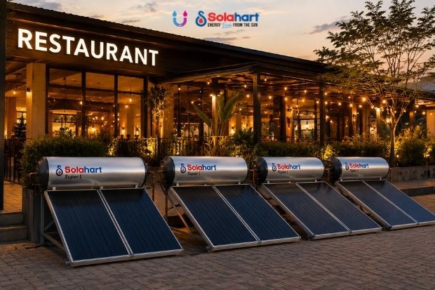 Pemanas air industri untuk kebutuhan operasional besar dengan sistem solar water heater komersial yang mendukung pasokan air hangat berkapasitas tinggi