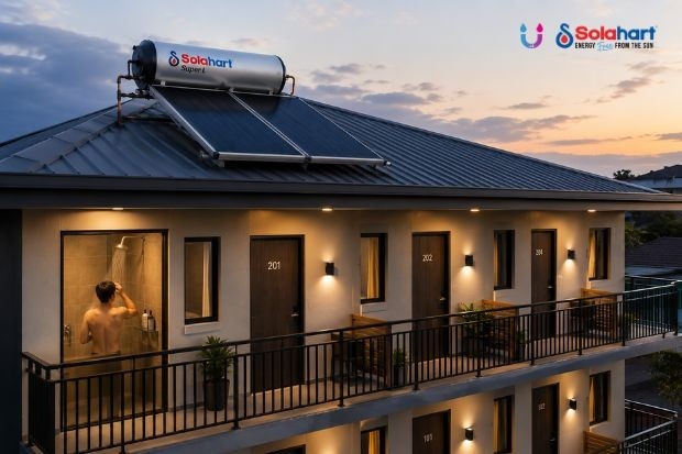Pemanas air kos dan pemanas air kost menggunakan solar water heater modern untuk menghadirkan kenyamanan air hangat bagi penghuni